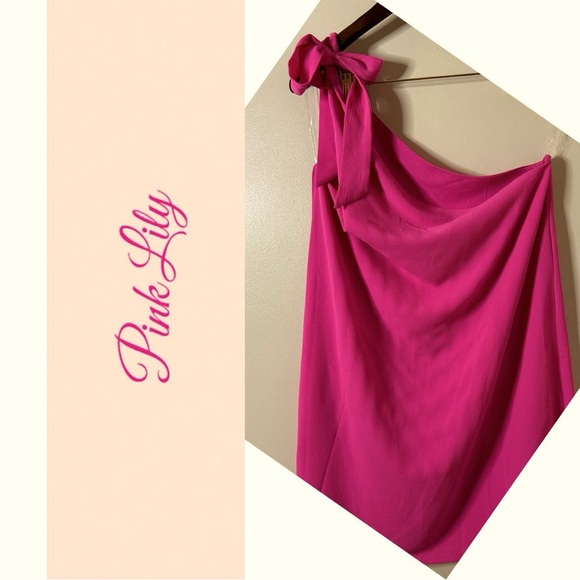 Pink Lily Dresses & Skirts - Pink Lily one shoulder boutique dress with adjustable bow and inside lining EUC